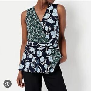 Jason Wu Navy and Teal Floral Wrap Blouse